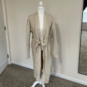 H&M long line open front cardigan with removable tie belt